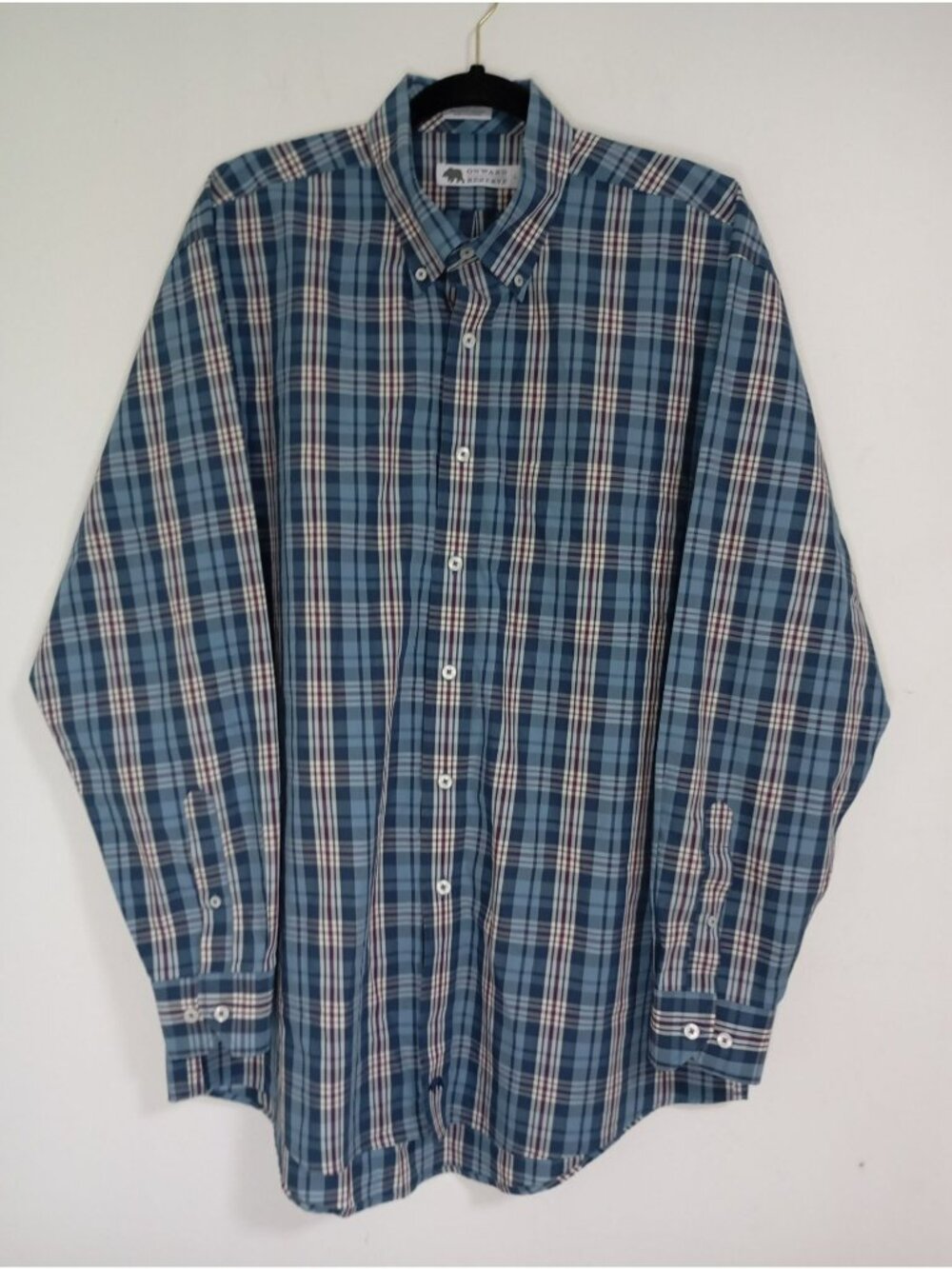 Onward Reserve Mens Blue Plaid Button-Down Shirt Classic Fit L 100% Cotton